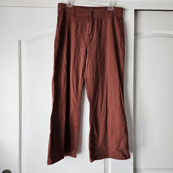 Ophelia Roe Denim - Ophelia Roe Wide Leg Pants Womens 12 Flare Rust Brown High‎ Waist Office Casual